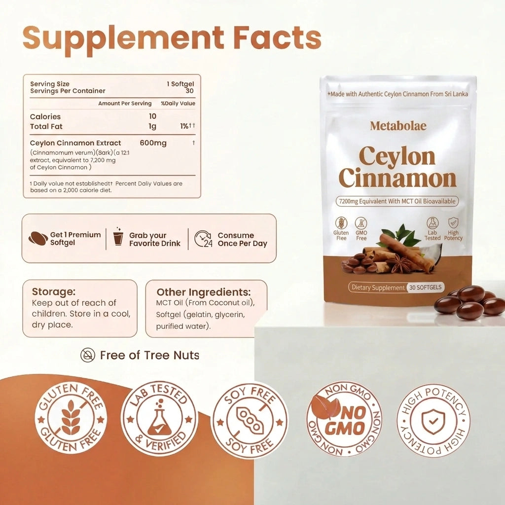 Ceylon Cinnamon 7200mg Equivalent with MCT Oil